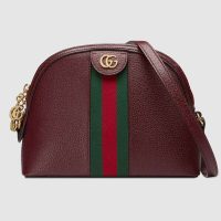 Gucci GG Women Ophidia Small Shoulder Bag in Leather Green and Red Web-Maroon (1)