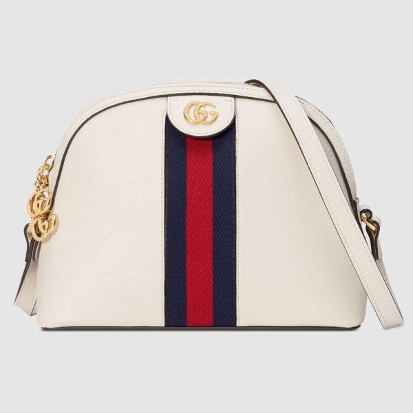 Gucci GG Women Ophidia Small Shoulder Bag in Leather Green and Red Web-White