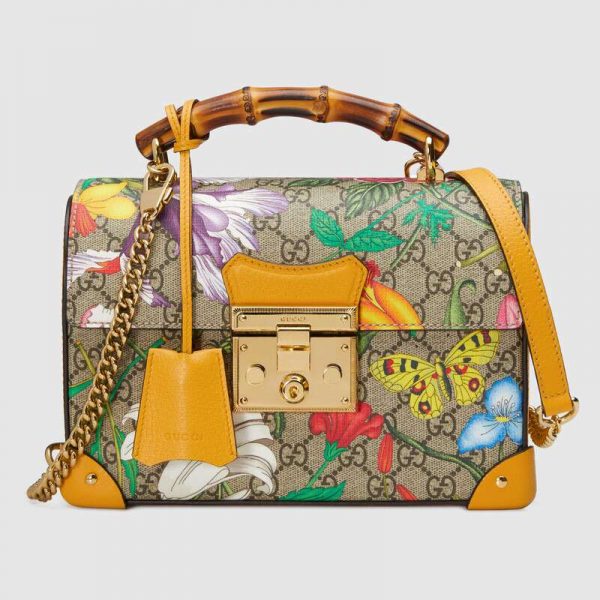 Gucci GG Women Padlock GG Flora Small Bamboo Shoulder Bag