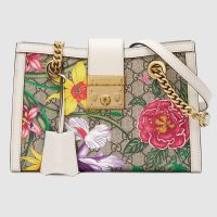 Gucci GG Women Padlock GG Flora Small Shoulder Bag in BeigeEbony GG Supreme Canvas (1)