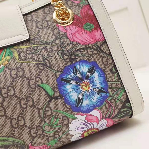 Gucci GG Women Padlock GG Flora Small Shoulder Bag in BeigeEbony GG Supreme Canvas (8)