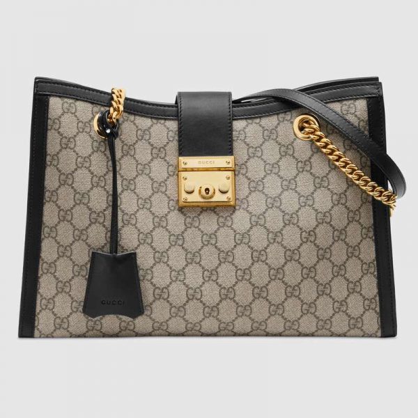 Gucci GG Women Padlock GG Medium Shoulder Bag in GG Supreme Canvas with Leather-Beige
