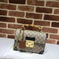 Gucci GG Women Padlock GG Small Bamboo Shoulder Bag in BeigeEbony GG Supreme Canvas (9)