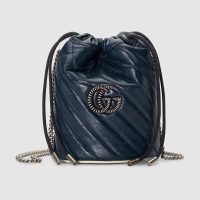 Gucci Women GG Marmont Mini Bucket Bag in Blue Diagonal Matelassé Leather (1)