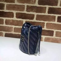 Gucci Women GG Marmont Mini Bucket Bag in Blue Diagonal Matelassé Leather (1)