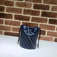 Gucci Women GG Marmont Mini Bucket Bag in Blue Diagonal Matelassé Leather (1)