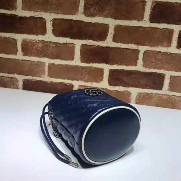 Gucci Women GG Marmont Mini Bucket Bag in Blue Diagonal Matelassé Leather (5)
