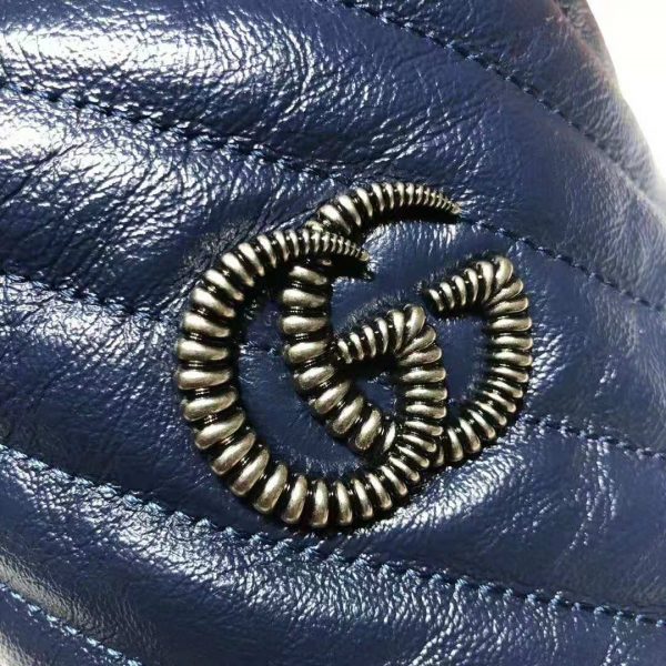 Gucci Women GG Marmont Mini Bucket Bag in Blue Diagonal Matelassé Leather (6)