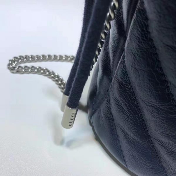 Gucci Women GG Marmont Mini Bucket Bag in Blue Diagonal Matelassé Leather (8)