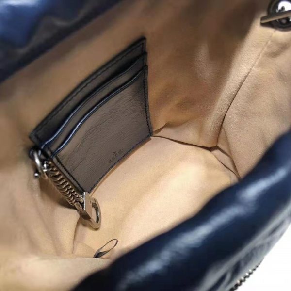 Gucci Women GG Marmont Mini Bucket Bag in Blue Diagonal Matelassé Leather (9)