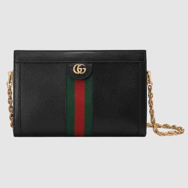 Gucci Women Ophidia Small Shoulder Bag in Leather Green and Red Web-Black (1)