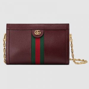 Gucci Women Ophidia Small Shoulder Bag in Leather Green and Red Web-Maroon