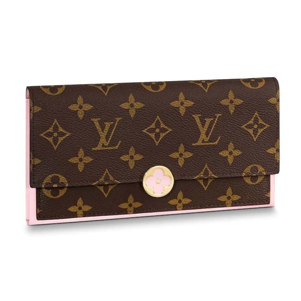 Louis Vuitton LV Women Flore Wallet in Monogram Coated Canvas and Calf Leather-Pink