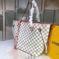 Louis Vuitton LV Women Neverfull MM Tote Bag in Damier Azur Canvas-Pink (1)