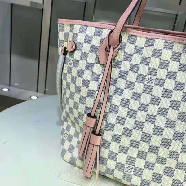 Louis Vuitton LV Women Neverfull MM Tote Bag in Damier Azur Canvas-Pink (7)