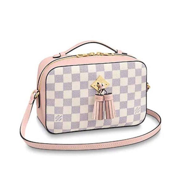 Louis Vuitton LV Women Saintonge Handbag in Damier Azur Coated Canvas-Pink (6)