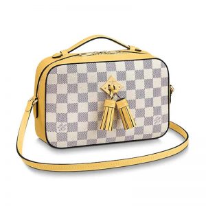 Louis Vuitton LV Women Saintonge Handbag in Damier Azur Coated Canvas-Yellow