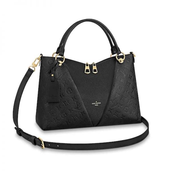 Louis Vuitton LV Women V Tote MM Bag in Embossed Monogram Empreinte Cowhide Leather-Black