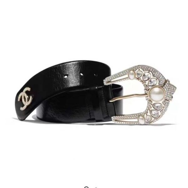 Chanel Women Calfskin & Gold-Tone Metal Belt-White (1)
