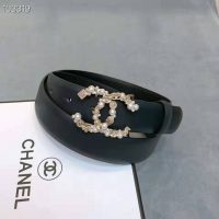 Chanel Women Calfskin Gold-Tone Metal Glass Pearls Strass & Resin Belt-Black (1)