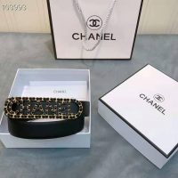 Chanel Women Calfskin Gold-Tone Metal & Lambskin Belt-Black (1)