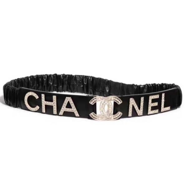 Chanel Women Goatskin & Gold-Tone Metal Belt-Black (1)