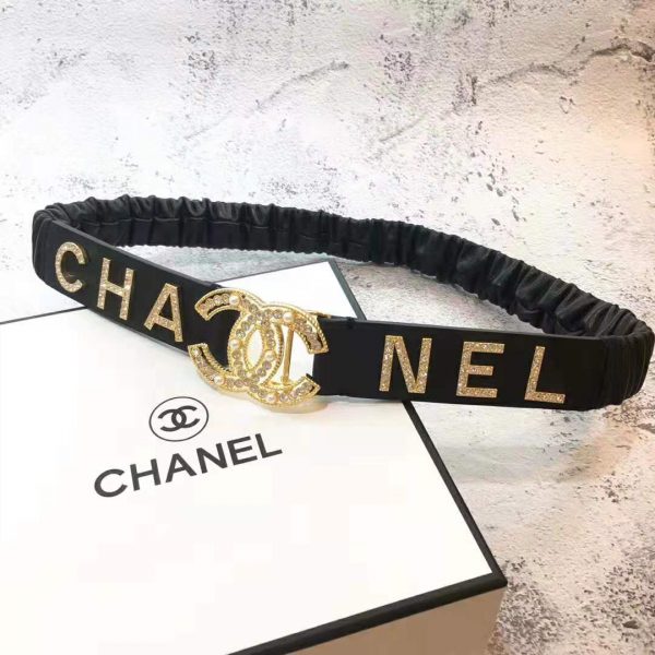 Chanel Women Goatskin & Gold-Tone Metal Belt-Black (10)