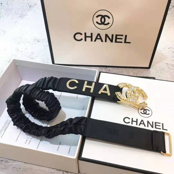 Chanel Women Goatskin & Gold-Tone Metal Belt-Black (6)