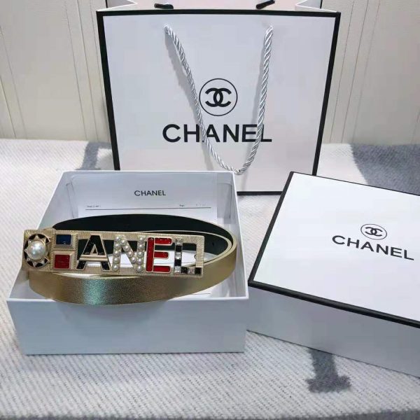 Chanel Women Goatskin & Gold-Tone Metal Belt-Gold (9)
