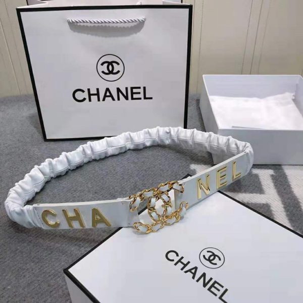 Chanel Women Goatskin & Gold-Tone Metal Belt-White (10)