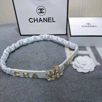 Chanel Women Goatskin & Gold-Tone Metal Belt-White (1)