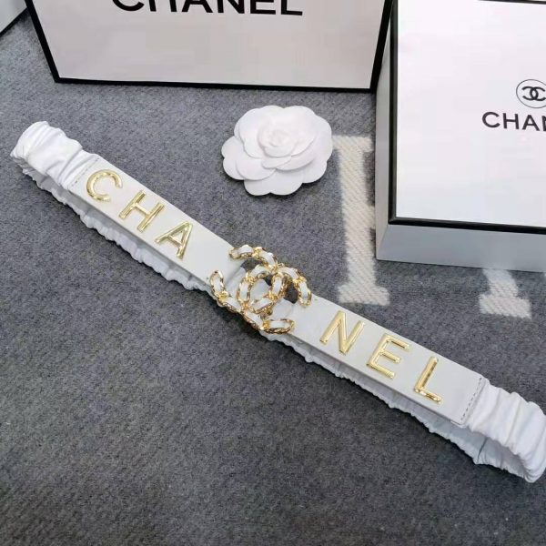 Chanel Women Goatskin & Gold-Tone Metal Belt-White (7)