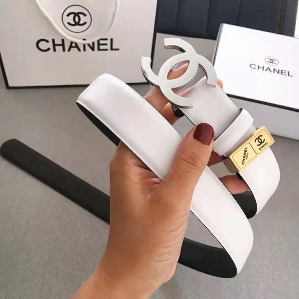 Chanel Women Lambskin & Gold-Tone Metal Belt-White (10)
