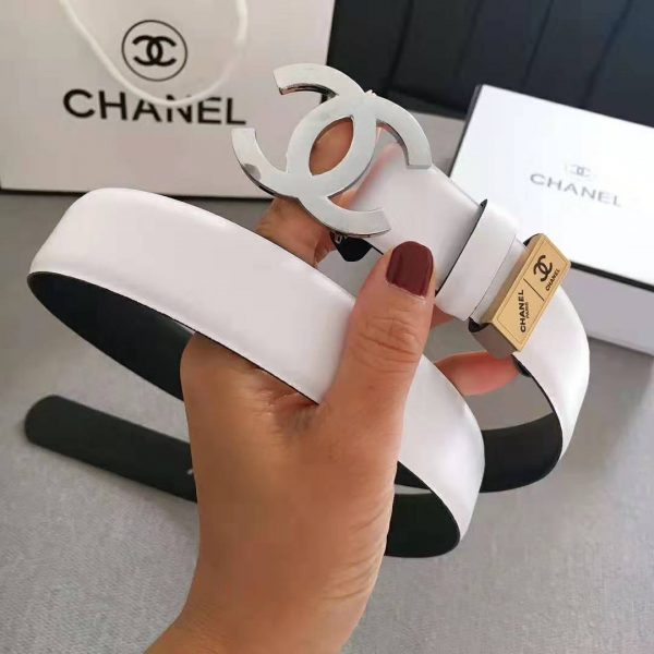 Chanel Women Lambskin & Gold-Tone Metal Belt-White (6)