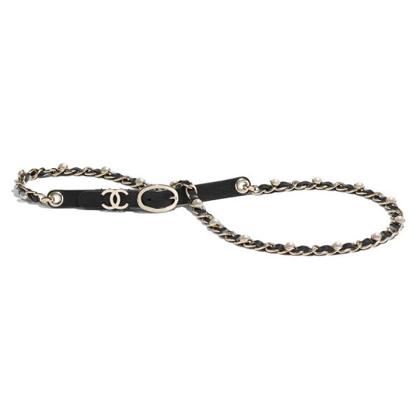 Chanel Women Lambskin Gold-Tone Metal & Glass Pearls Belt-Black (1)