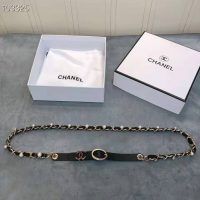 Chanel Women Lambskin Gold-Tone Metal & Glass Pearls Belt-Black (1)