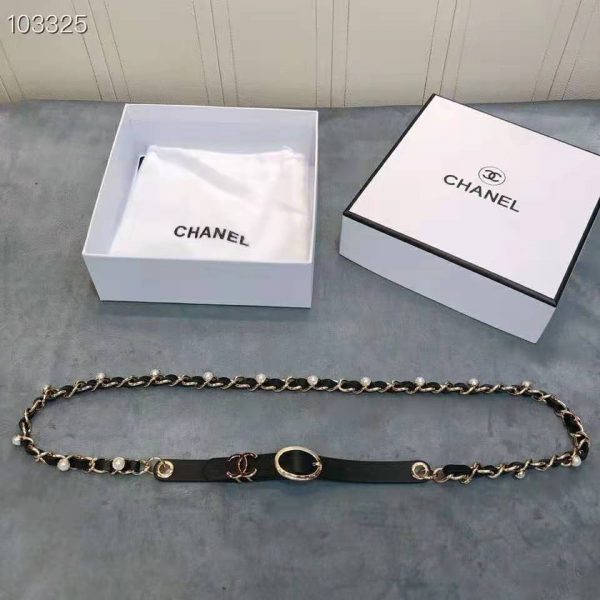 Chanel Women Lambskin Gold-Tone Metal & Glass Pearls Belt-Black (2)