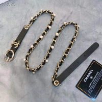 Chanel Women Lambskin Gold-Tone Metal & Glass Pearls Belt-Black (1)