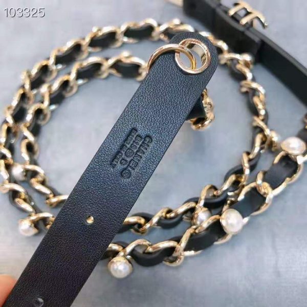 Chanel Women Lambskin Gold-Tone Metal & Glass Pearls Belt-Black (6)
