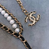 Chanel Women Metal Glass Pearls Lambskin & Strass Belt-Black (7)