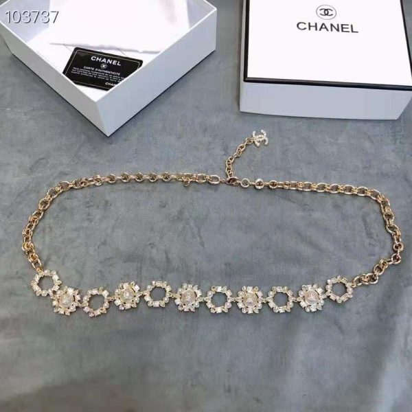Chanel Women Metal Glass Pearls Strass & Resin Belt-Gold (2)