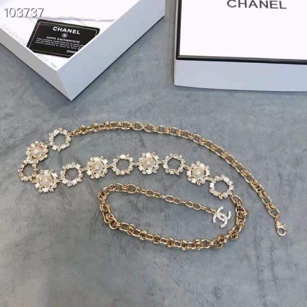 Chanel Women Metal Glass Pearls Strass & Resin Belt-Gold (4)