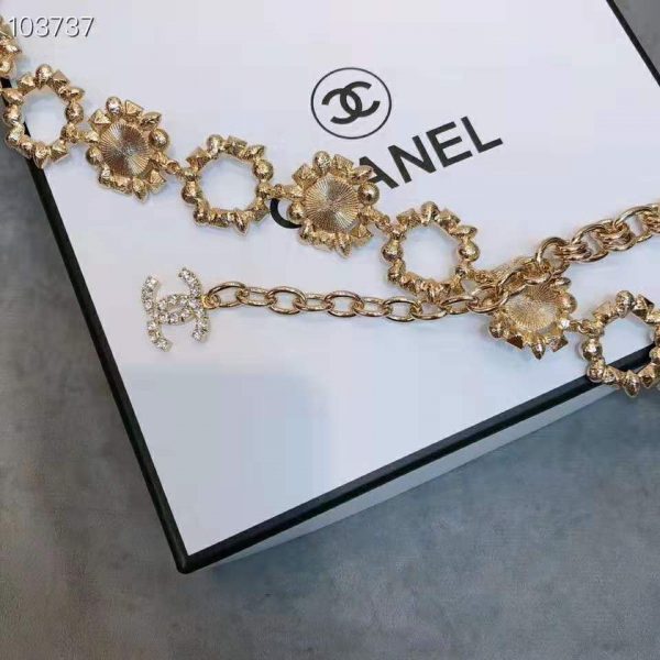 Chanel Women Metal Glass Pearls Strass & Resin Belt-Gold (7)