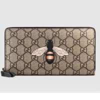 Gucci GG Men Bee Print GG Supreme Zip Around Wallet in BeigeEbony GG Supreme (10)