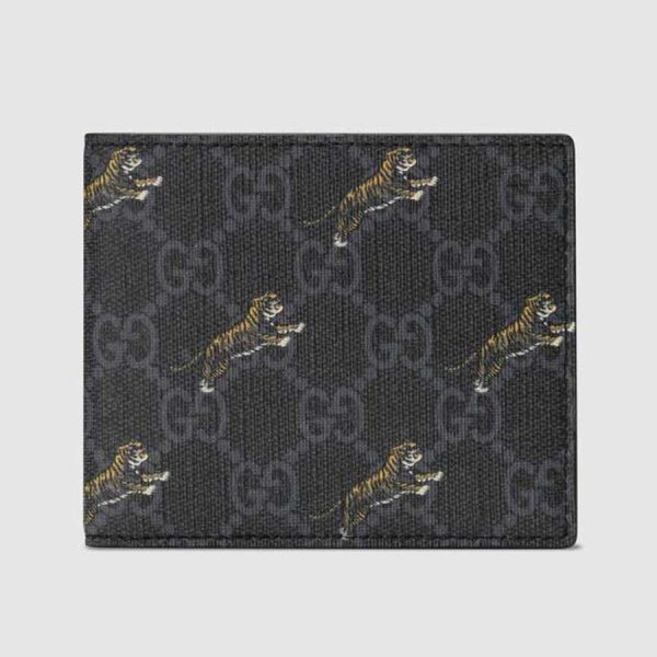 Gucci GG Men GG Wallet with Tiger Print in BlackGrey GG Supreme Canvas (1)
