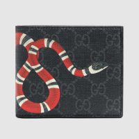 Gucci GG Men Kingsnake Print GG Supreme Wallet in BlackGrey GG Supreme Canvas