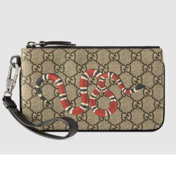 Gucci GG Men Kingsnake Print GG Supreme iPhone Pouch in BeigeEbony GG Supreme Canvas (1)