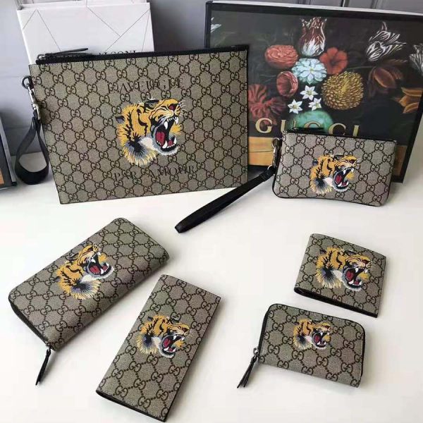 Gucci GG Men Tiger Print GG Supreme Wallet in BeigeEbony GG Supreme (2)
