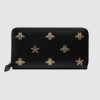 Gucci GG Unisex Bee Star Leather Zip Around Wallet in Black Metal-Free Tanned Leather