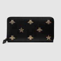 Gucci GG Unisex Bee Star Leather Zip Around Wallet in Black Metal-Free Tanned Leather (1)